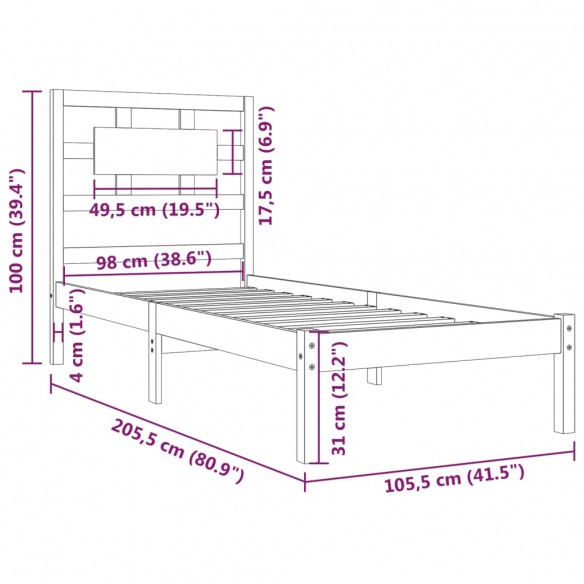 Cadre de lit Marron miel Bois de pin massif 100x200 cm