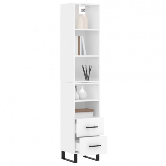 Buffet haut Blanc brillant 34,5x34x180 cm Bois d'ingénierie