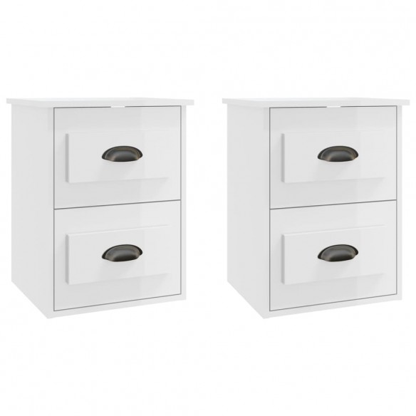 Tables de chevet murales 2 pcs blanc brillant 41,5x36x53 cm