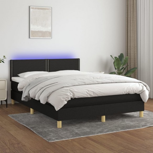 Sommier à lattes de lit avec matelas LED Noir 140x190 cm Tissu