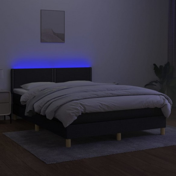 Sommier à lattes de lit avec matelas LED Noir 140x190 cm Tissu