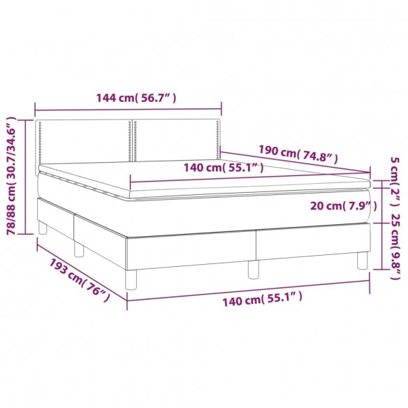 Sommier à lattes de lit avec matelas LED Noir 140x190 cm Tissu