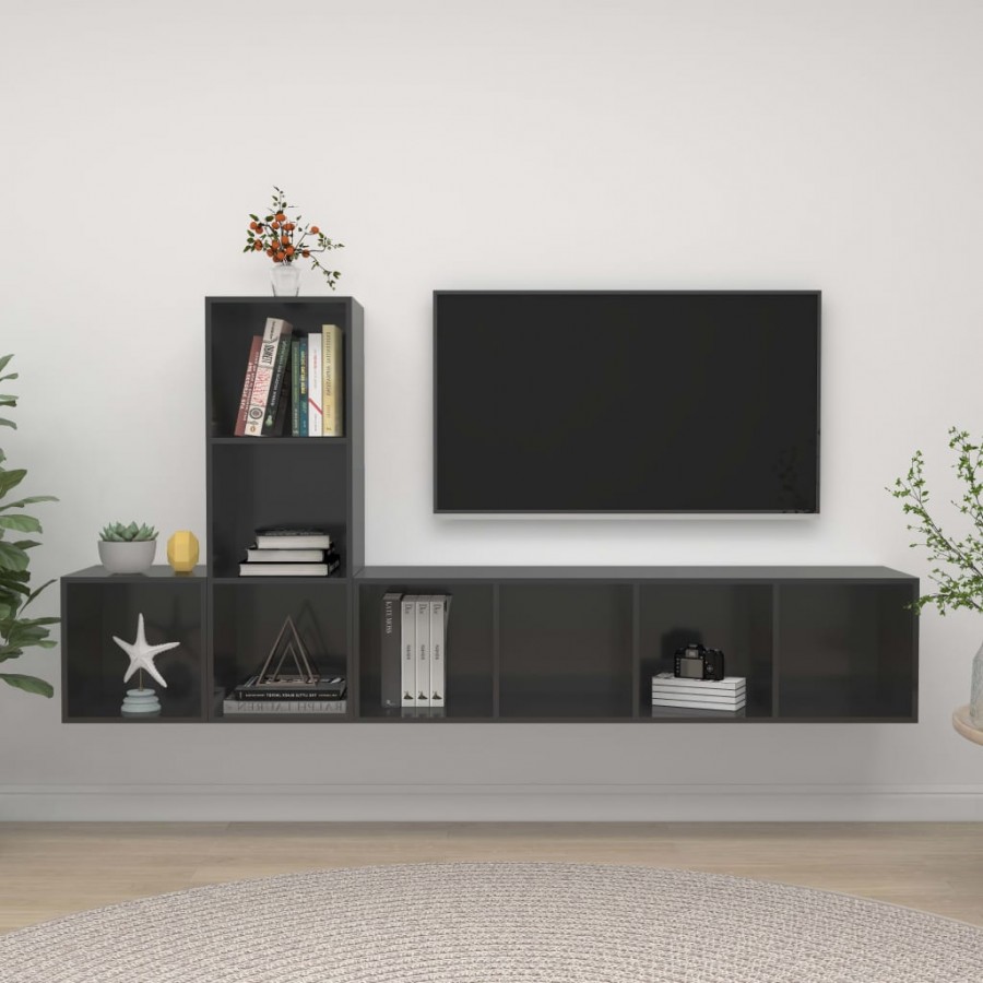 Ensemble de meuble TV 3 pcs Gris brillant Aggloméré