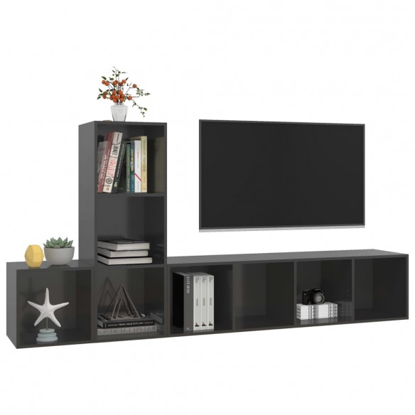 Ensemble de meuble TV 3 pcs Gris brillant Aggloméré