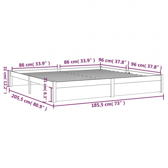 Cadre de lit bois massif 180x200 cm super king