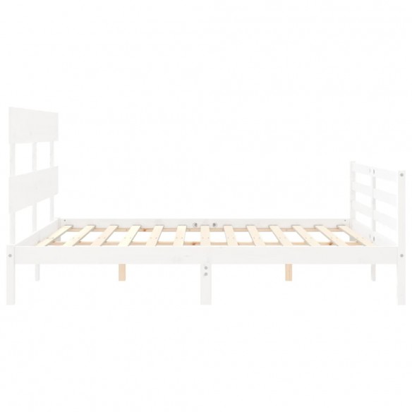 Cadre de lit avec tête de lit blanc King Size bois massif