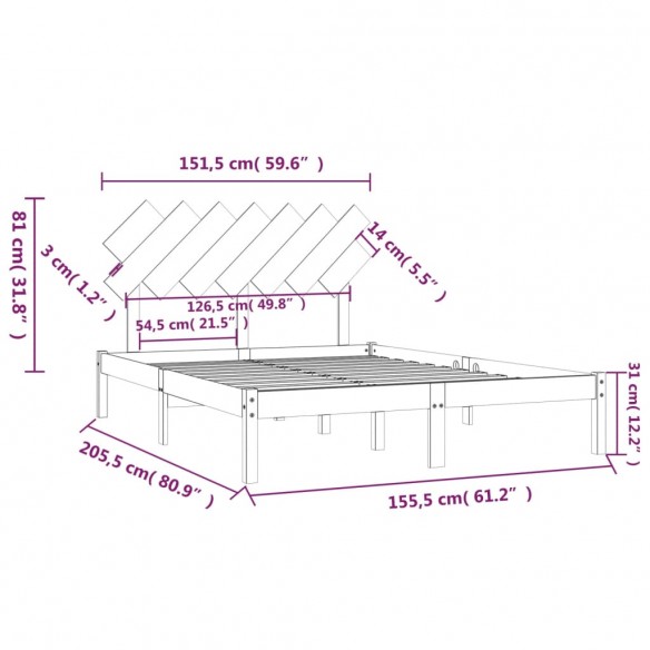 Cadre de lit Marron miel 150x200 cm Très grand Bois massif