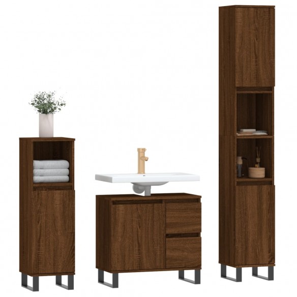 Ensemble de meubles de salle de bain 3 pcs Chêne marron