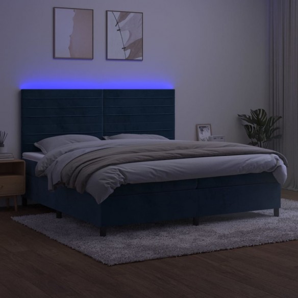 Cadre de lit avec matelas LED Bleu foncé 200x200 cm