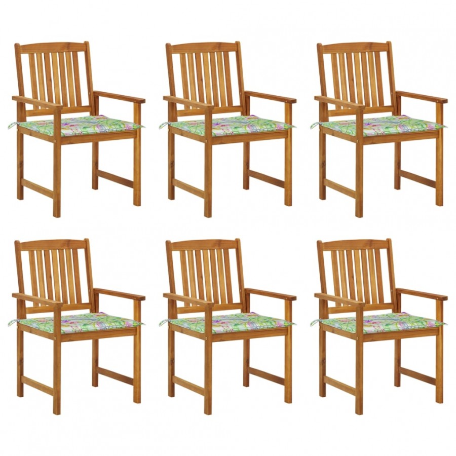 Chaises de jardin avec coussins 6 pcs Bois d'acacia massif