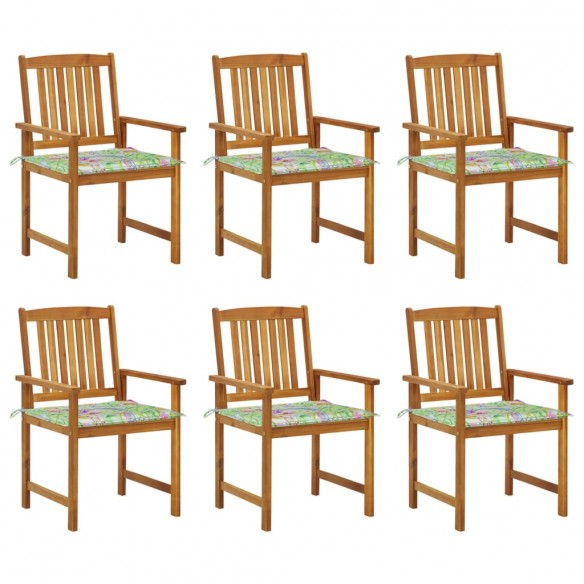 Chaises de jardin avec coussins 6 pcs Bois d'acacia massif