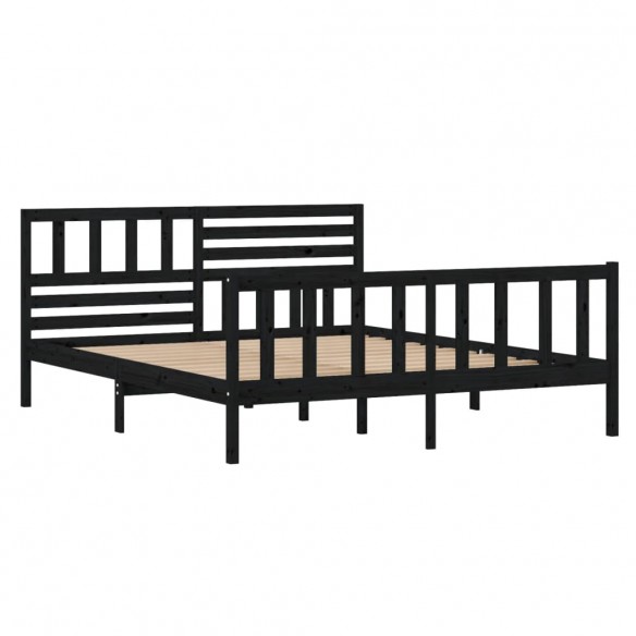 Cadre de lit Noir Bois massif 135x190 cm Double