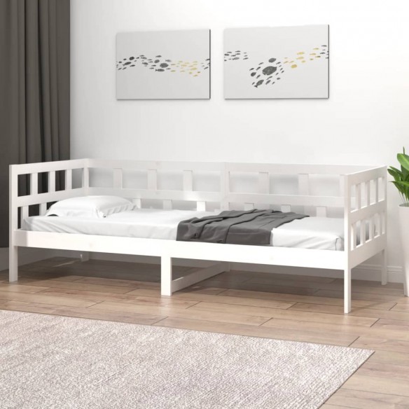 Lit de jour blanc bois de pin massif 90x200 cm