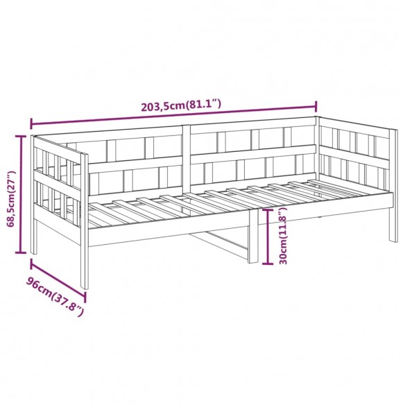 Lit de jour blanc bois de pin massif 90x200 cm