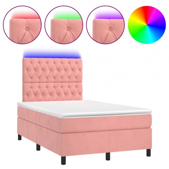 Cadre de lit matelas et LED Rose 120x200 cm Velours