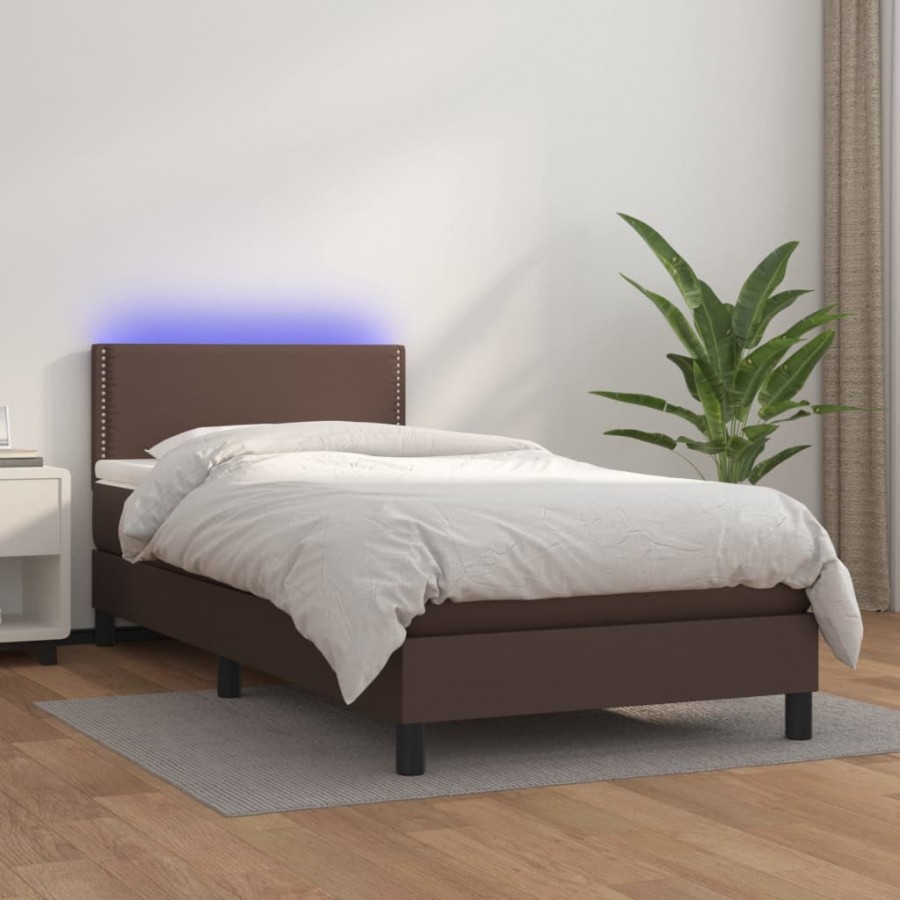 Sommier à lattes de lit avec matelas et LED Marron 100x200cm