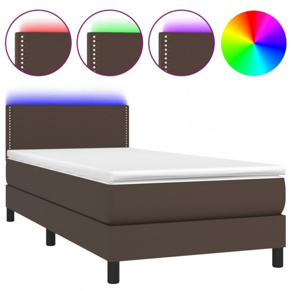Sommier à lattes de lit avec matelas et LED Marron 100x200cm