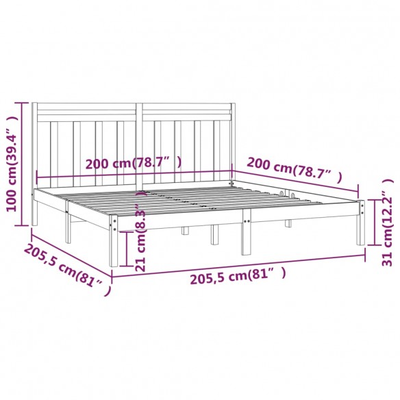 Cadre de lit Marron miel Bois massif 200x200 cm