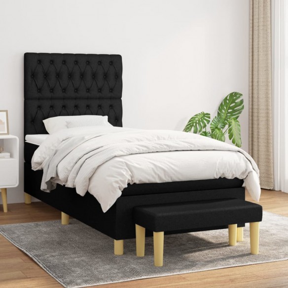 Sommier à lattes de lit avec matelas Noir 90x200 cm Tissu