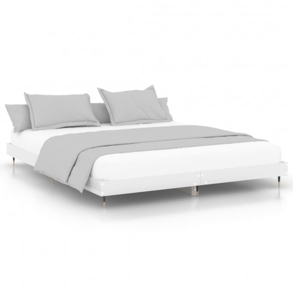 Cadre de lit blanc brillant 200x200 cm bois d'ingénierie