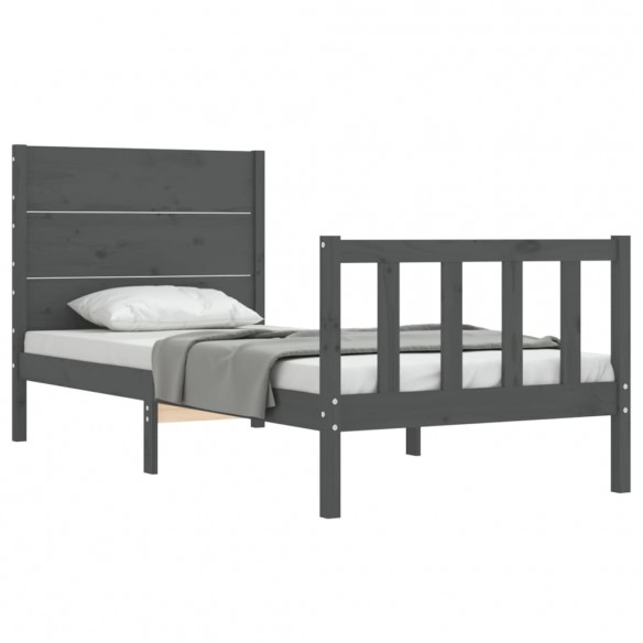 Cadre de lit et tête de lit gris 100x200 cm bois massif