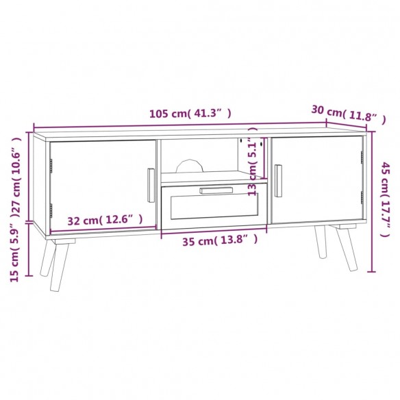 Meuble TV avec portes 105x30x45 cm bois d'ingénierie