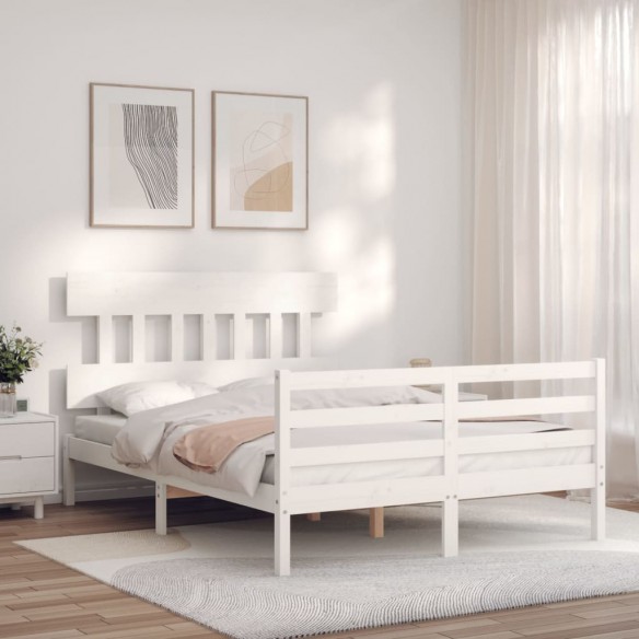 Cadre de lit avec tête de lit blanc 120x200 cm bois massif