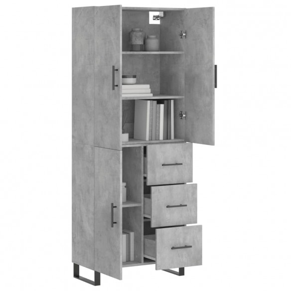 Buffet haut Gris béton 69,5x34x180 cm Bois d'ingénierie