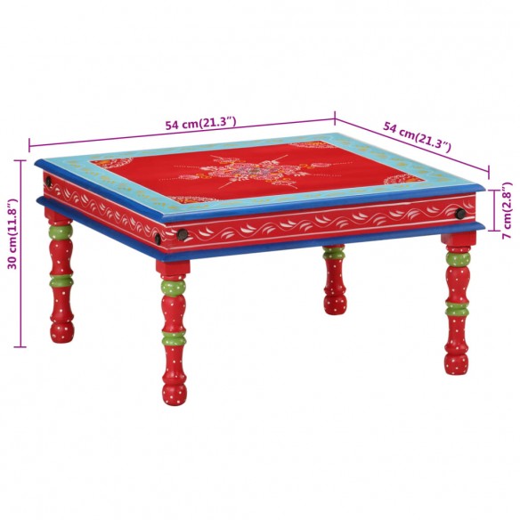 Table basse rouge bois de manguier massif peint à la main