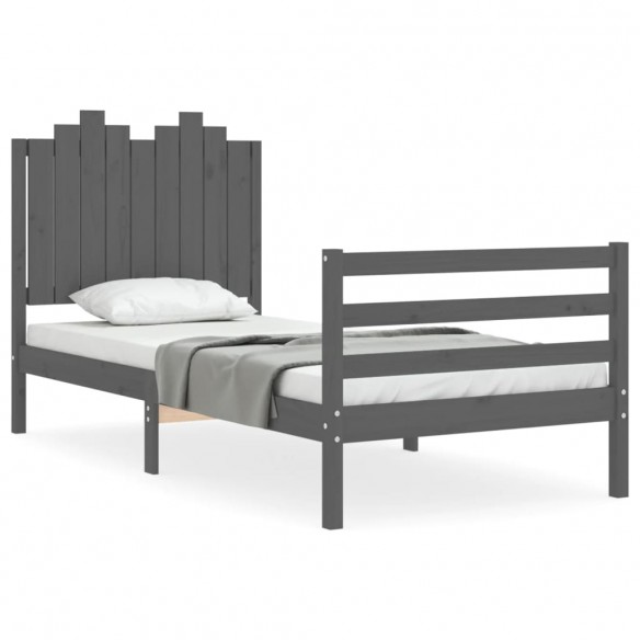 Cadre de lit avec tête de lit gris 90x200 cm bois massif