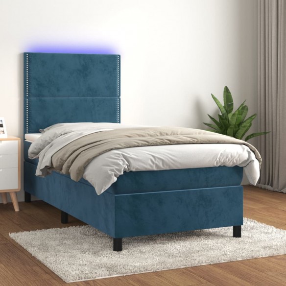 Cadre de lit avec matelas et LED Bleu foncé 80x200cm