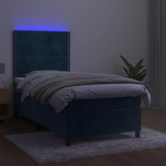 Cadre de lit avec matelas et LED Bleu foncé 80x200cm