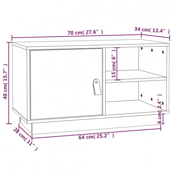 Meuble TV Blanc 70x34x40 cm Bois de pin massif