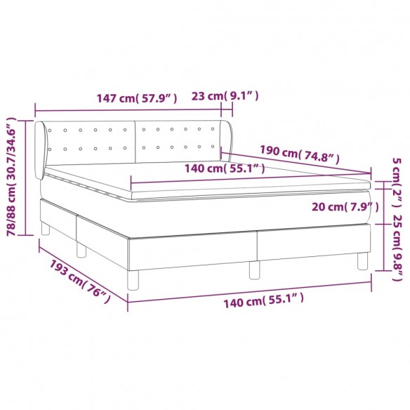 Cadre de lit avec matelas Marron foncé 140x190 cm