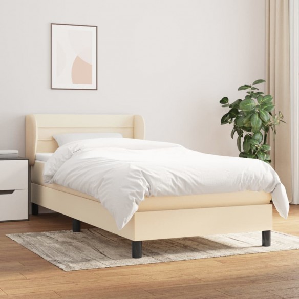 Cadre de lit avec matelas Crème 90x200 cm Tissu