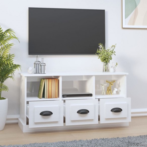 Meuble TV blanc brillant 100x35x50 cm bois d'ingénierie