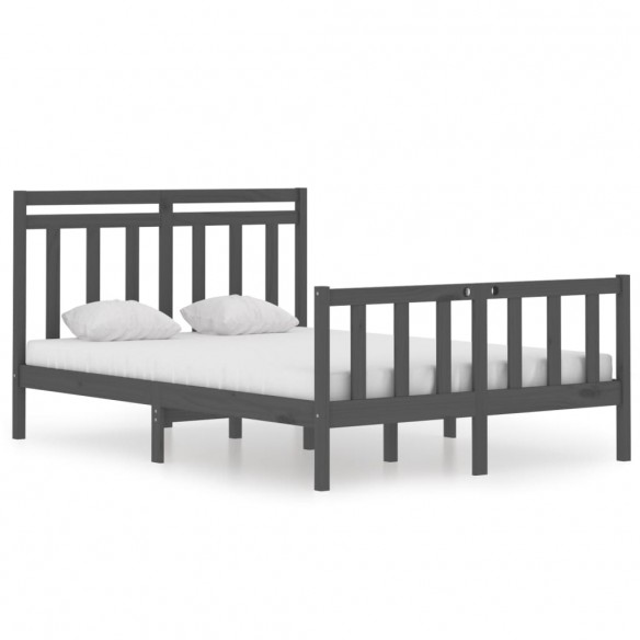 Cadre de lit Gris Bois massif 135x190 cm Double