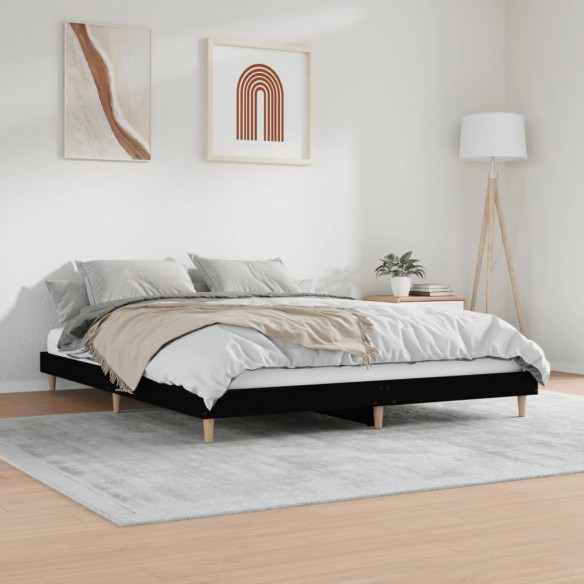 Cadre de lit noir 180x200 cm bois d'ingénierie