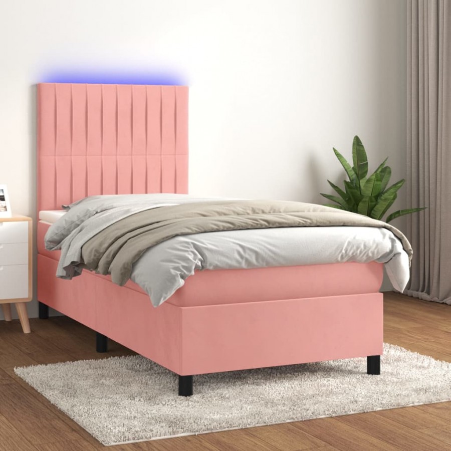 Sommier à lattes de lit avec matelas LED Rose 100x200cm Velours