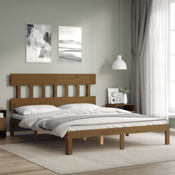 Cadre de lit avec tête de lit marron miel 160x200cm bois massif