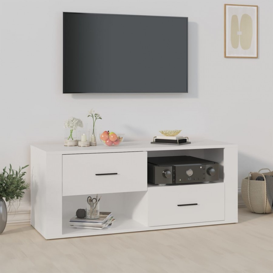 Meuble TV Blanc 100x35x40 cm Bois d'ingénierie