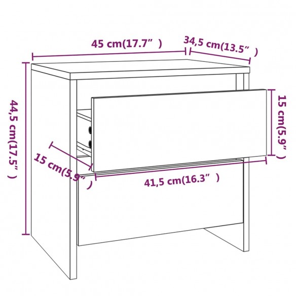 Table de chevet Chêne fumé 45x34,5x44,5 cm Aggloméré