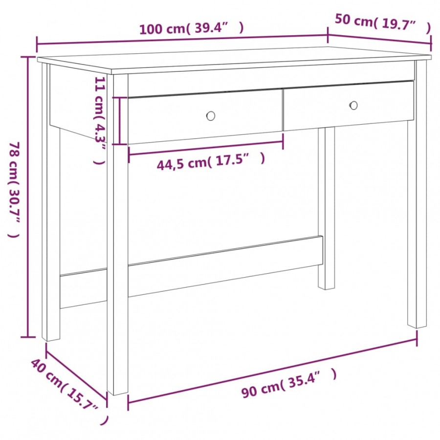 Bureau avec tiroirs 100x50x78 cm Bois massif de pin