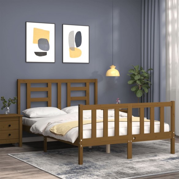 Cadre de lit avec tête de lit marron miel bois massif