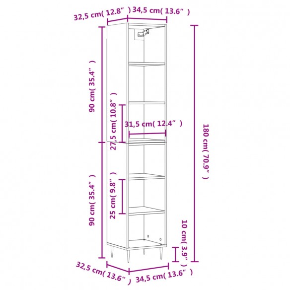 Buffet haut Chêne sonoma 34,5x32,5x180 cm Bois d'ingénierie