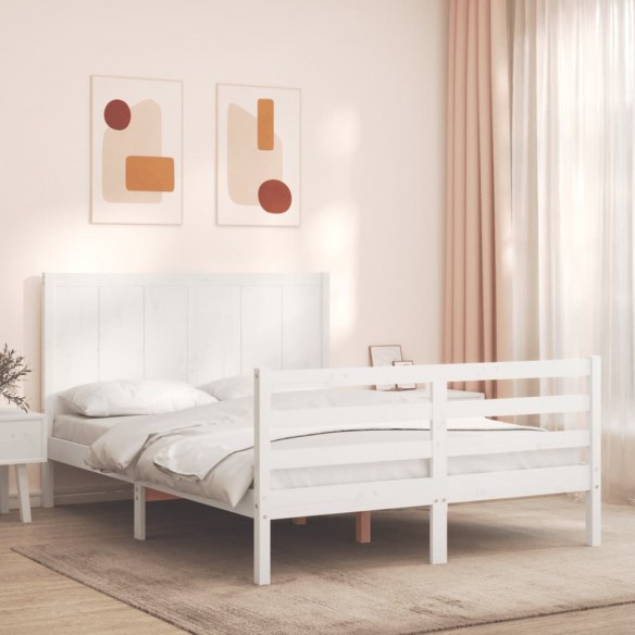 Cadre de lit avec tête de lit blanc 140x190 cm bois massif