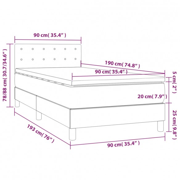 Cadre de lit et matelas Crème 90x190 cm Tissu