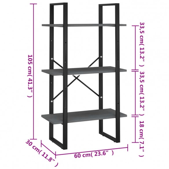 Étagère de rangement Gris 60x30x105 cm Bois de pin massif