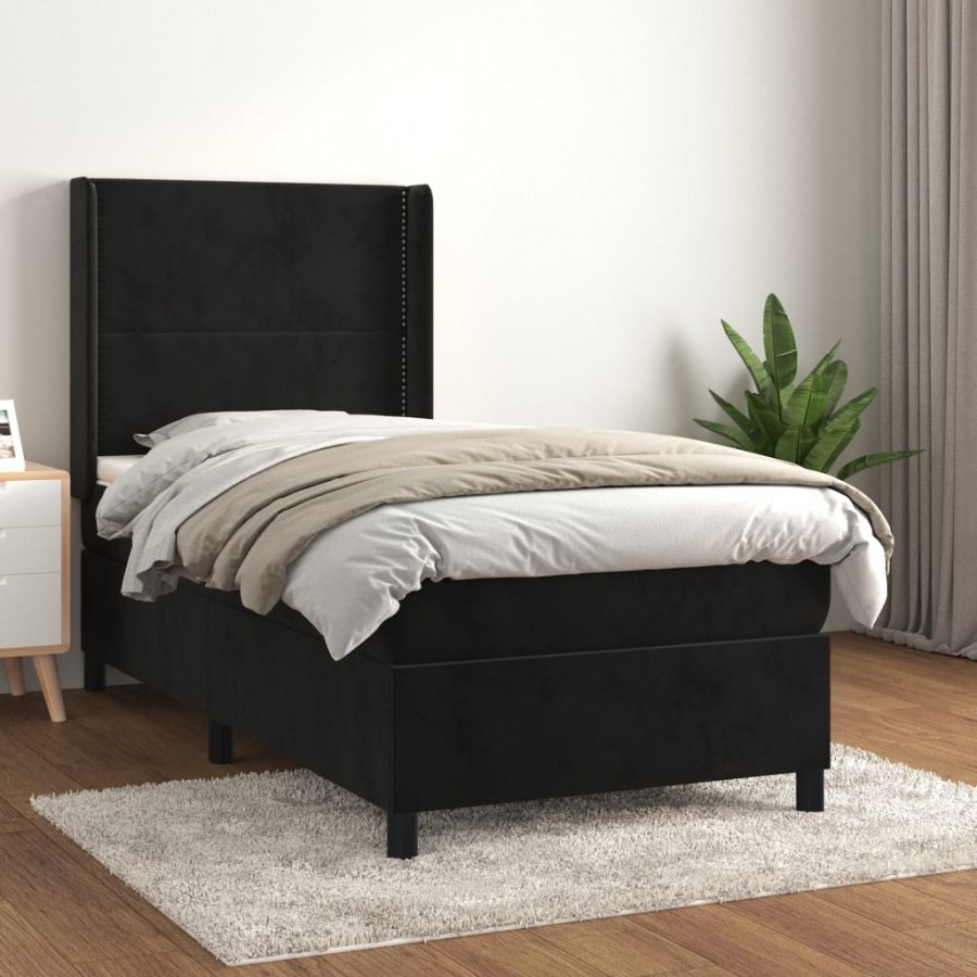 Cadre de lit avec matelas Noir 90x200 cm Velours