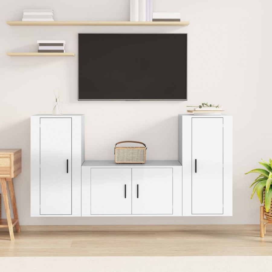 Ensemble de meubles TV 3 pcs Blanc brillant Bois d'ingénierie